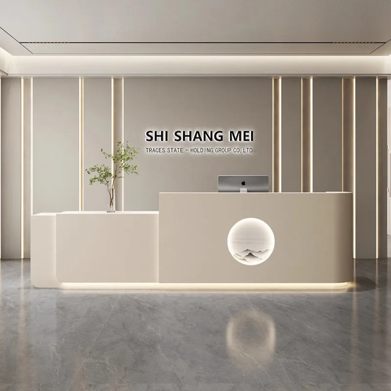 Office Furniture Store - İskandinav Krem Tarzı Resepsiyon Masası Modern