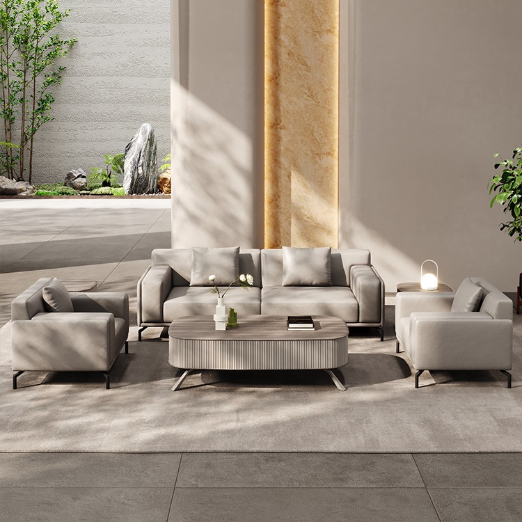 Office Furniture First - Deri ofis kanepe kombinasyonu resepsiyon alanı