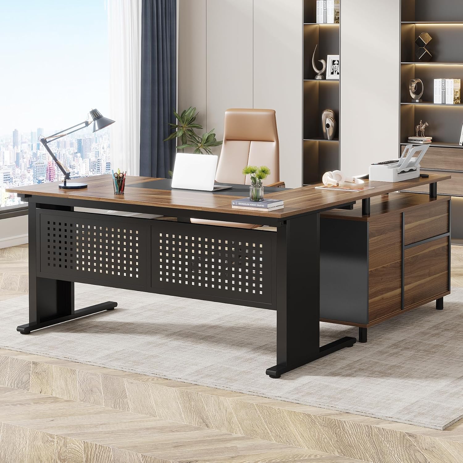 Office Furniture Filing Cabinets - 63 İnç L Şeklinde Yönetici Masası,