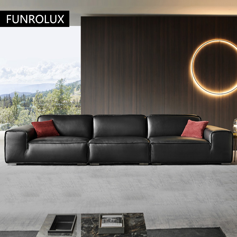 Office Furniture First - Büyük Siyah Inek Deri Kanepe Ofis